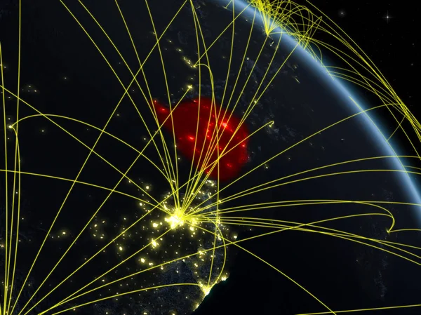 Zimbabwe Vanuit Ruimte Model Van Planeet Aarde Nachts Met Netwerk — Stockfoto
