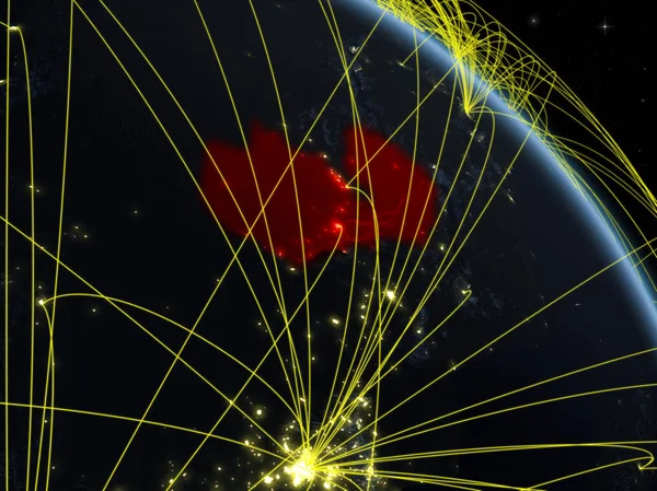 Ζάμπια Από Διάστημα Στο Μοντέλο Του Πλανήτη Νύχτα Δίκτυο Έννοια — Φωτογραφία Αρχείου