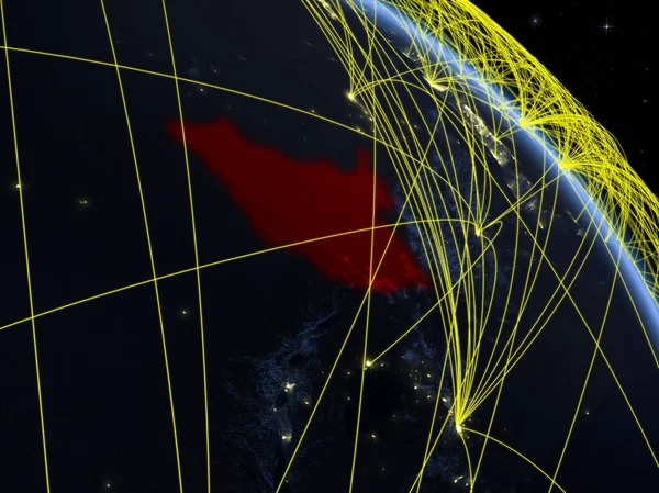 Sudan Del Sud Spazio Modello Pianeta Terra Notte Con Rete — Foto Stock