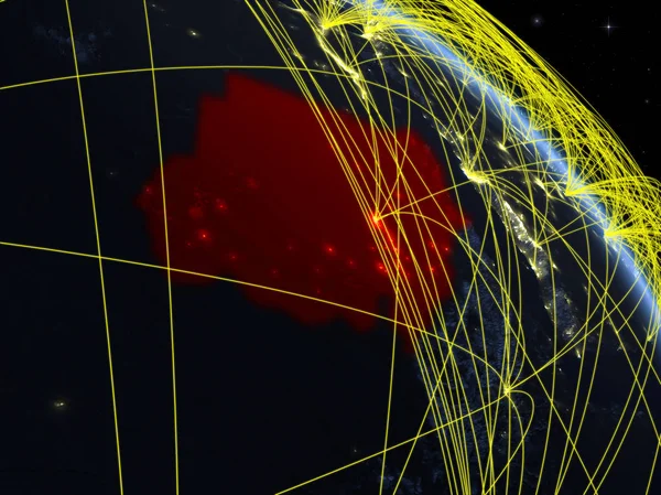 Sudan Uzaydan Dünya Gezegeninin Modelinde Gece Ile Dijital Teknoloji Bağlantı — Stok fotoğraf