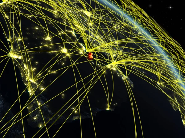 Katar Uzaydan Dünya Gezegeninin Modeline Göre Gece Ile Dijital Teknoloji — Stok fotoğraf