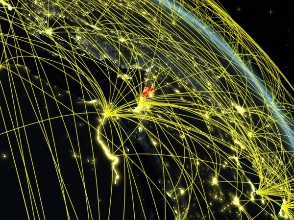 ネットワークと夜の惑星地球のモデル上の宇宙からレバノン デジタル技術 接続性 旅行の概念 3Dイラスト この画像の要素は Nasaによって提供 — ストック写真