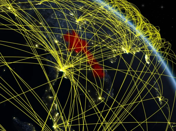 老挝从太空的行星模型地球在夜间与网络 数字技术 连接和旅行的概念 这张图片的元素由美国宇航局提供 — 图库照片