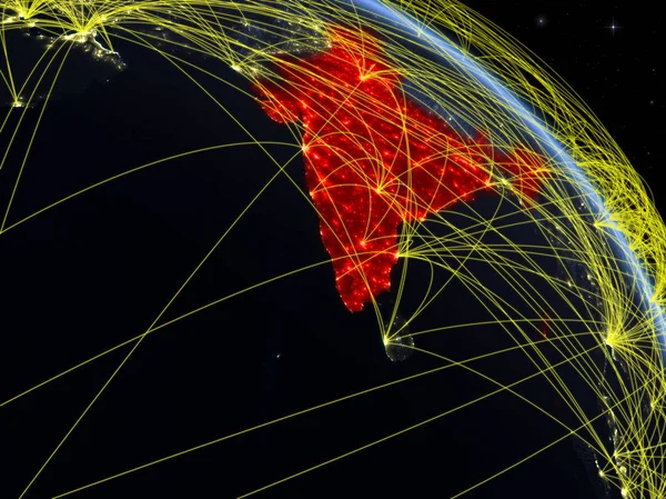 Indien Aus Dem All Modell Des Planeten Erde Bei Nacht — Stockfoto