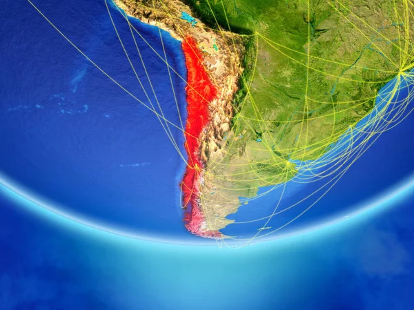 Chile Auf Dem Modell Des Planeten Erde Mit Einem Netzwerk — Stockfoto