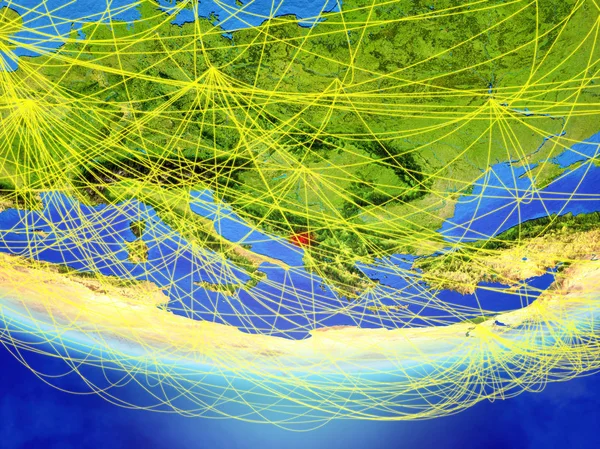 여행과 통신을 대표하는 네트워크와 지구의 모델에 몬테네그로 Nasa가 제공하는 이미지의 — 스톡 사진