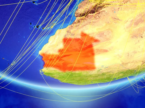 Mauritania Modelo Del Planeta Tierra Con Red Que Representa Los —  Fotos de Stock