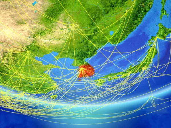Südkorea Auf Dem Modell Des Planeten Erde Mit Einem Netzwerk — Stockfoto