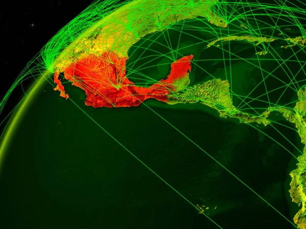 国際的なネットワークを持つ緑の惑星地球のモデル上のメキシコ デジタル通信と技術の概念3Dイラスト この画像の要素は Nasaによって提供 — ストック写真