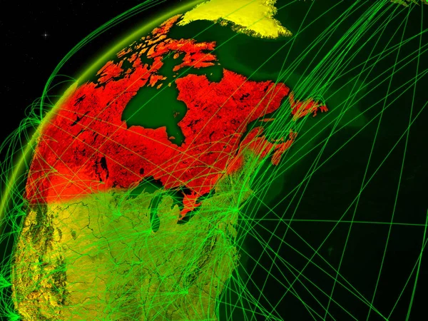 Kanada Modelu Zelené Planety Země Mezinárodními Sítěmi Koncept Digitální Komunikace — Stock fotografie