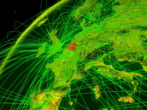 Belgium Zöld Bolygó Föld Nemzetközi Hálózatok Digitális Kommunikáció Technológia Fogalma — Stock Fotó