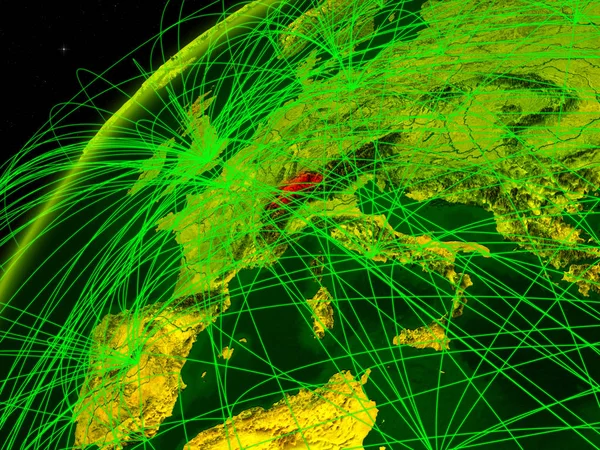 Szwajcaria Modelu Zielonej Planety Ziemia Sieciami Międzynarodowymi Koncepcja Cyfrowej Komunikacji — Zdjęcie stockowe