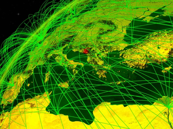 Montenegro Modelo Planeta Verde Tierra Con Redes Internacionales Concepto Comunicación —  Fotos de Stock