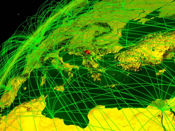 Koszovóról Föld Zöld Bolygója Nemzetközi Hálózatokkal Digitális Kommunikáció Technológia Fogalma — Stock Fotó