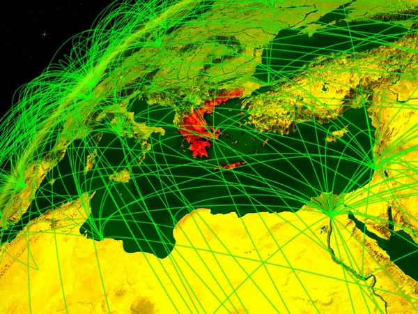 Греція Моделі Зеленої Планети Земля Міжнародними Мережами Поняття Цифрової Комунікації — стокове фото