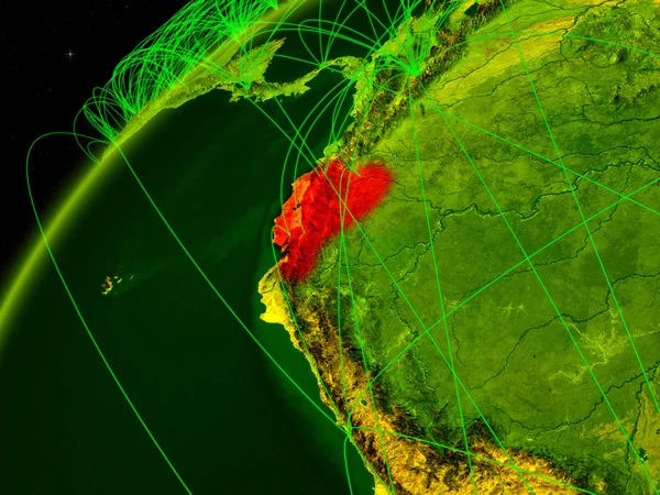 Equador Modelo Planeta Verde Terra Com Redes Internacionais Conceito Comunicação — Fotografia de Stock