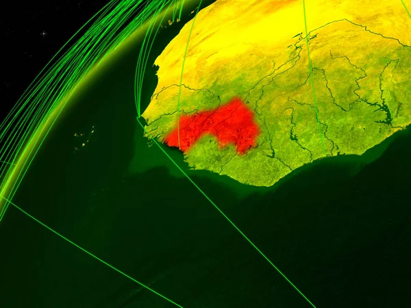 Guinea Modelo Del Planeta Verde Tierra Con Redes Internacionales Concepto —  Fotos de Stock