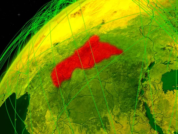 Центральная Африка Модели Зеленой Планеты Земля Международными Сетями Концепция Цифровой — стоковое фото