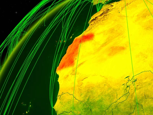 Sahara Zachodnia Modelu Zielonej Planety Ziemia Sieciami Międzynarodowymi Koncepcja Komunikacji Obrazek Stockowy