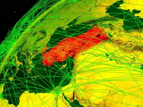 Törökország Zöld Bolygó Föld Nemzetközi Hálózatok Digitális Kommunikáció Technológia Fogalma — Stock Fotó
