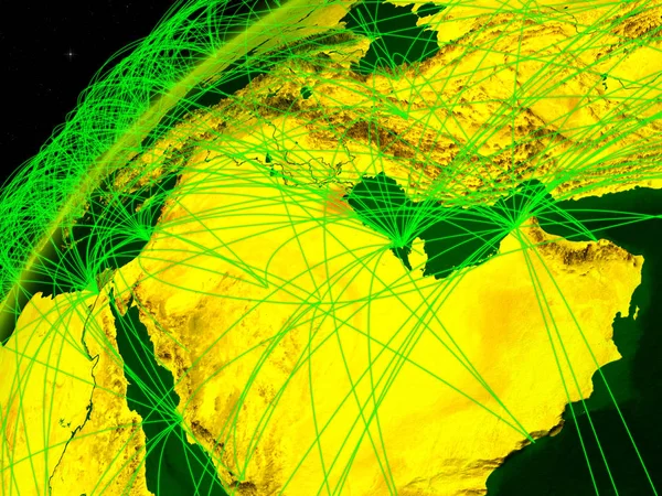 Кувейт Моделі Зеленої Планети Земля Міжнародними Мережами Поняття Цифрової Комунікації — стокове фото