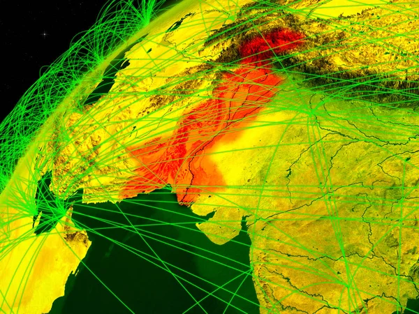 Pakistan Sul Modello Del Pianeta Verde Terra Con Reti Internazionali — Foto Stock