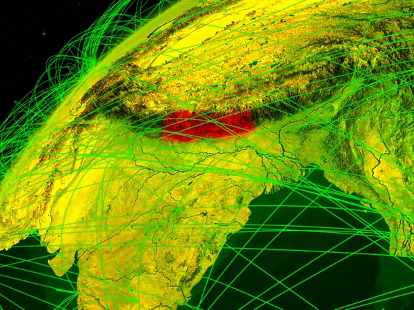 Nepal Modelo Del Planeta Verde Tierra Con Redes Internacionales Concepto —  Fotos de Stock