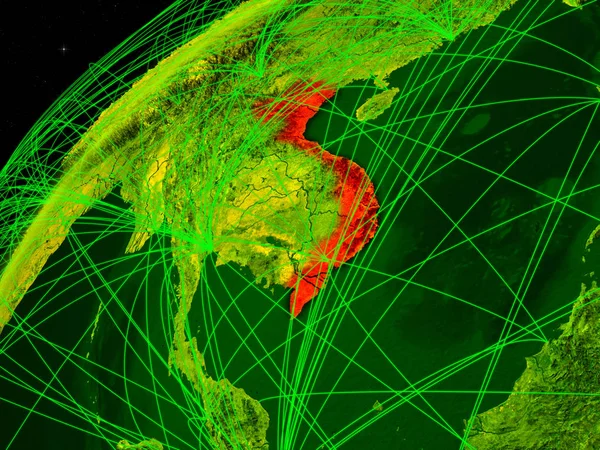 Vietnam Modelo Planeta Verde Tierra Con Redes Internacionales Concepto Comunicación —  Fotos de Stock