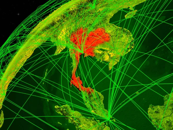 Таїланд Моделі Зеленої Планети Земля Міжнародними Мережами Поняття Цифрової Комунікації — стокове фото