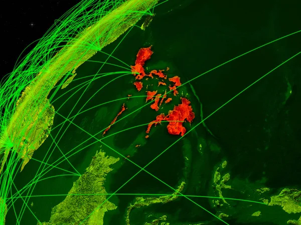 Philippines on model of green planet Earth with international networks. Concept of digital communication and technology. 3D illustration. Elements of this image furnished by NASA.