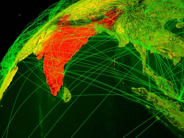 India Model Van Groene Planeet Aarde Met Internationale Netwerken Concept — Stockfoto