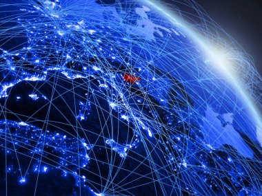 Mavi dijital gezegen Dünya modeli uzaydan Slovenya. Mavi dijital teknoloji kavramı, bağlantı ve seyahat. 3d illüstrasyon. Nasa tarafından döşenmiş bu görüntünün elemanları.