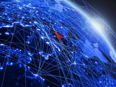 Uzaydan Bosna-Hersek mavi dijital gezegen Dünya modeli. Mavi dijital teknoloji kavramı, bağlantı ve seyahat. 3d illüstrasyon. Nasa tarafından döşenmiş bu görüntünün elemanları.