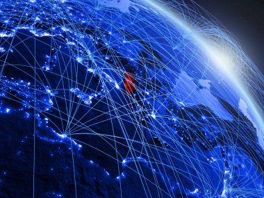 Mavi dijital gezegen Dünya modeli uzaydan Arnavutluk. Mavi dijital teknoloji kavramı, bağlantı ve seyahat. 3d illüstrasyon. Nasa tarafından döşenmiş bu görüntünün elemanları.