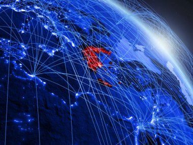 Mavi dijital gezegen Dünya modeli uzaydan Yunanistan. Mavi dijital teknoloji kavramı, bağlantı ve seyahat. 3d illüstrasyon. Nasa tarafından döşenmiş bu görüntünün elemanları.