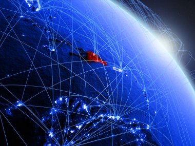 Dominik Cumhuriyeti uzaydan mavi dijital gezegen Dünya modeli. Mavi dijital teknoloji kavramı, bağlantı ve seyahat. 3d illüstrasyon. Nasa tarafından döşenmiş bu görüntünün elemanları.