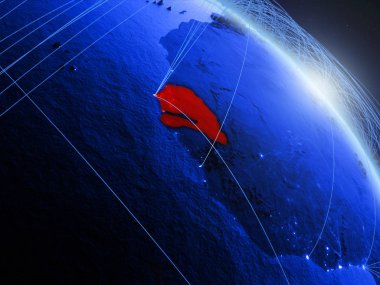Mavi dijital gezegen Dünya modeli uzaydan Senegal. Mavi dijital teknoloji kavramı, bağlantı ve seyahat. 3d illüstrasyon. Nasa tarafından döşenmiş bu görüntünün elemanları.