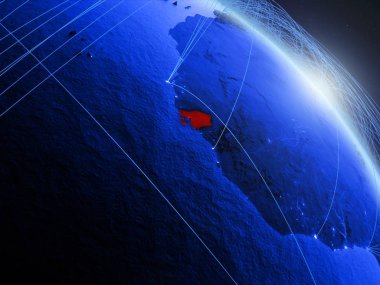 Gine-Bissau uzaydan mavi dijital gezegen Dünya modeli. Mavi dijital teknoloji kavramı, bağlantı ve seyahat. 3d illüstrasyon. Nasa tarafından döşenmiş bu görüntünün elemanları.