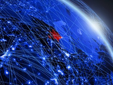 Azerbaycan uzaydan mavi dijital gezegen Dünya modeline göre. Mavi dijital teknoloji kavramı, bağlantı ve seyahat. 3d illüstrasyon. Nasa tarafından döşenmiş bu görüntünün elemanları.