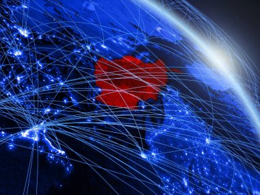 Mavi dijital gezegen Dünya modeli uzaydan Afganistan. Mavi dijital teknoloji kavramı, bağlantı ve seyahat. 3d illüstrasyon. Nasa tarafından döşenmiş bu görüntünün elemanları.