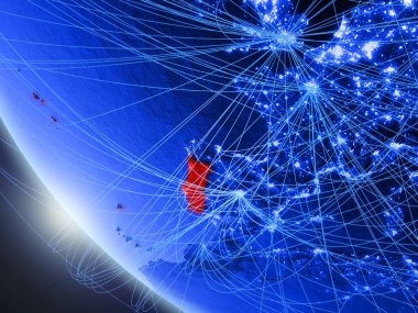 Portekiz ağ ile uzaydan mavi dijital gezegen Dünya üzerinde. Uluslararası iletişim, teknoloji ve seyahat kavramı. 3d illüstrasyon. Nasa tarafından döşenmiş bu görüntünün elemanları.