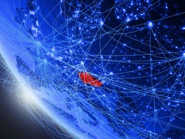Çek Cumhuriyeti mavi dijital gezegen Dünya'da ağ ile uzaydan. Uluslararası iletişim, teknoloji ve seyahat kavramı. 3d illüstrasyon. Nasa tarafından döşenmiş bu görüntünün elemanları.