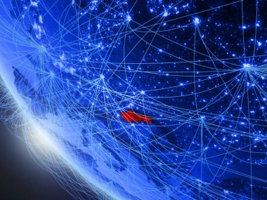 Slovakya mavi dijital gezegen Dünya'da ağ ile uzaydan. Uluslararası iletişim, teknoloji ve seyahat kavramı. 3d illüstrasyon. Nasa tarafından döşenmiş bu görüntünün elemanları.