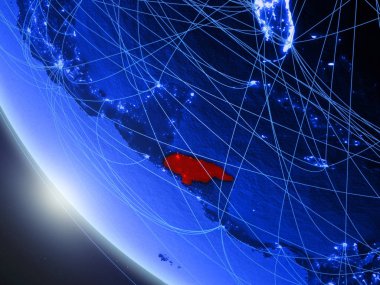 Honduras mavi dijital gezegen Dünya'da ağ ile uzaydan. Uluslararası iletişim, teknoloji ve seyahat kavramı. 3d illüstrasyon. Nasa tarafından döşenmiş bu görüntünün elemanları.