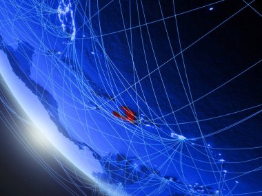 Haiti ağ ile uzaydan mavi dijital gezegen Dünya üzerinde. Uluslararası iletişim, teknoloji ve seyahat kavramı. 3d illüstrasyon. Nasa tarafından döşenmiş bu görüntünün elemanları.