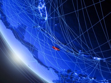 Jamaika mavi dijital gezegen Dünya'da ağ ile uzaydan. Uluslararası iletişim, teknoloji ve seyahat kavramı. 3d illüstrasyon. Nasa tarafından döşenmiş bu görüntünün elemanları.