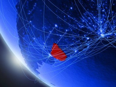 Uruguay mavi dijital gezegen Dünya'da uzaydan ağ ile. Uluslararası iletişim, teknoloji ve seyahat kavramı. 3d illüstrasyon. Nasa tarafından döşenmiş bu görüntünün elemanları.