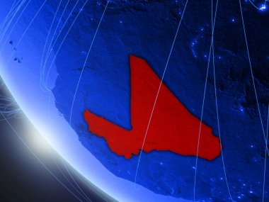 Mali mavi dijital gezegen Dünya'da uzaydan ağ ile. Uluslararası iletişim, teknoloji ve seyahat kavramı. 3d illüstrasyon. Nasa tarafından döşenmiş bu görüntünün elemanları.