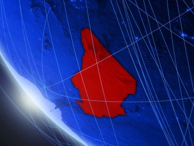 Çad ağ ile uzaydan mavi dijital gezegen Dünya üzerinde. Uluslararası iletişim, teknoloji ve seyahat kavramı. 3d illüstrasyon. Nasa tarafından döşenmiş bu görüntünün elemanları.