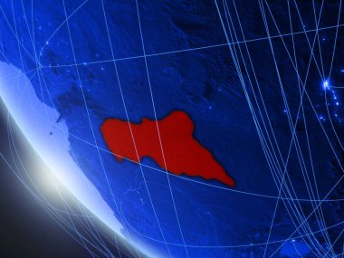 Orta Afrika'da mavi dijital gezegen Dünya'da uzaydan ağ ile. Uluslararası iletişim, teknoloji ve seyahat kavramı. 3d illüstrasyon. Nasa tarafından döşenmiş bu görüntünün elemanları.